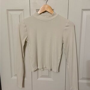 Forever 21 Ribbed Cream Fitted Long Sleeve